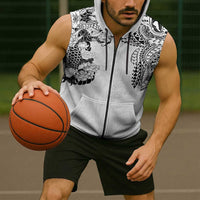 Japanese Irezumi and Hawaiian Polynesian Art Tattoo Sleeveless Zip Hoodie White Color LT03 - Polynesian Pride