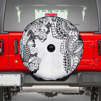 Japanese Irezumi and Hawaiian Polynesian Art Tattoo Spare Tire Cover White Color LT03 - Polynesian Pride