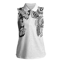 Japanese Irezumi and Hawaiian Polynesian Art Tattoo Women Sleeveless Polo Shirt White Color LT03 Female White - Polynesian Pride