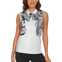 Japanese Irezumi and Hawaiian Polynesian Art Tattoo Women Sleeveless Polo Shirt White Color LT03 - Polynesian Pride