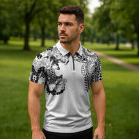 Japanese Irezumi and Hawaiian Polynesian Art Tattoo Zipper Polo Shirt White Color LT03 - Polynesian Pride