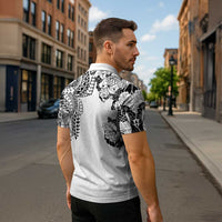 Japanese Irezumi and Hawaiian Polynesian Art Tattoo Zipper Polo Shirt White Color LT03 - Polynesian Pride