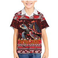 Hawaii KaUla Wena Volcano Turtle Family Matching Mermaid Dress and Hawaiian Shirt Lava and Tropical Plants Tribal Pattern LT03 Son's Shirt Red - Polynesian Pride