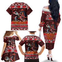 Hawaii KaUla Wena Volcano Turtle Family Matching Off The Shoulder Long Sleeve Dress and Hawaiian Shirt Lava and Tropical Plants Tribal Pattern LT03 - Polynesian Pride