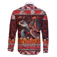 Hawaii KaUla Wena Volcano Turtle Family Matching Off The Shoulder Long Sleeve Dress and Hawaiian Shirt Lava and Tropical Plants Tribal Pattern LT03 - Polynesian Pride