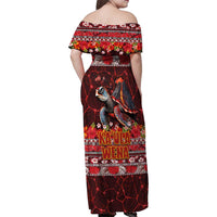 Hawaii KaUla Wena Volcano Turtle Family Matching Off Shoulder Maxi Dress and Hawaiian Shirt Lava and Tropical Plants Tribal Pattern LT03 - Polynesian Pride