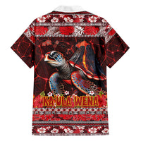 Hawaii KaʻUla Wena Volcano Turtle Family Matching Off Shoulder Short Dress and Hawaiian Shirt Lava and Tropical Plants Tribal Pattern