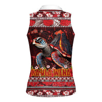 Hawaii KaUla Wena Volcano Turtle Women Sleeveless Polo Shirt Lava and Tropical Plants Tribal Pattern LT03 - Polynesian Pride