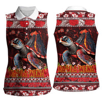 Hawaii KaUla Wena Volcano Turtle Women Sleeveless Polo Shirt Lava and Tropical Plants Tribal Pattern LT03 - Polynesian Pride