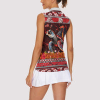 Hawaii KaUla Wena Volcano Turtle Women Sleeveless Polo Shirt Lava and Tropical Plants Tribal Pattern LT03 - Polynesian Pride