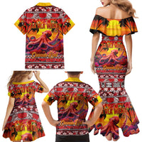 Hawaii KaUla Wena Octopus Family Matching Mermaid Dress and Hawaiian Shirt Oceanic Red with Corals and Tropical On Sunset Landscape LT03 - Polynesian Pride