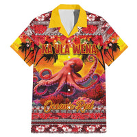 Hawaii KaUla Wena Octopus Family Matching Mermaid Dress and Hawaiian Shirt Oceanic Red with Corals and Tropical On Sunset Landscape LT03 Dad's Shirt - Short Sleeve Red - Polynesian Pride