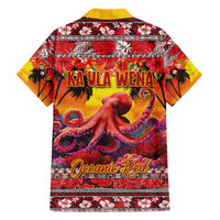 Hawaii KaUla Wena Octopus Family Matching Off Shoulder Maxi Dress and Hawaiian Shirt Oceanic Red with Corals and Tropical On Sunset Landscape LT03 - Polynesian Pride