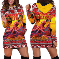 Hawaii KaUla Wena Octopus Hoodie Dress Oceanic Red with Corals and Tropical On Sunset Landscape LT03 - Polynesian Pride