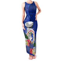 Northern Mariana Islands Hafa Adai Latte Stone Family Matching Tank Maxi Dress and Hawaiian Shirt Blue Color LT03 Mom's Dress Blue - Polynesian Pride