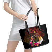 Papua New Guinea Bird-of-Paradise Leather Tote Bag Hibiscus and Kundu Drum Tribal Pattern LT03 - Polynesian Pride