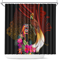 Papua New Guinea Bird-of-Paradise Shower Curtain Hibiscus and Kundu Drum Tribal Pattern LT03 Yellow - Polynesian Pride