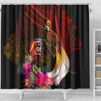 Papua New Guinea Bird-of-Paradise Shower Curtain Hibiscus and Kundu Drum Tribal Pattern LT03 - Polynesian Pride