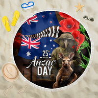 New Zealand and Australia ANZAC Day Beach Blanket National Flag mix Kiwi Bird and Kangaroo Soldier Style LT03 One Size 150cm Black - Polynesian Pride