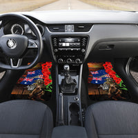 New Zealand and Australia ANZAC Day Car Mats National Flag mix Kiwi Bird and Kangaroo Soldier Style LT03 Set 2pcs - Front Black - Polynesian Pride