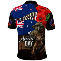 New Zealand and Australia ANZAC Day Polo Shirt - National Flag Mix Kiwi Bird and Kangaroo Soldier LT03 - Polynesian Pride