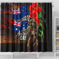 New Zealand and Australia ANZAC Day Shower Curtain National Flag mix Kiwi Bird and Kangaroo Soldier Style LT03 - Polynesian Pride