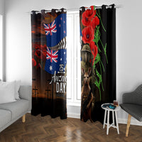 New Zealand and Australia ANZAC Day Window Curtain National Flag mix Kiwi Bird and Kangaroo Soldier Style LT03 With Grommets Black - Polynesian Pride
