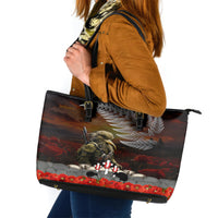 New Zealand ANZAC Day Leather Tote Bag The Ode of Remembrance and Silver Fern LT03 Black - Polynesian Pride