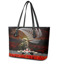 New Zealand ANZAC Day Leather Tote Bag The Ode of Remembrance and Silver Fern LT03 - Polynesian Pride