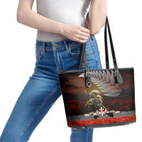 New Zealand ANZAC Day Leather Tote Bag The Ode of Remembrance and Silver Fern LT03 - Polynesian Pride