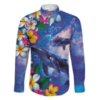 Hawaiian Lei Day Plumeria Humpback Whales Family Matching Long Sleeve Bodycon Dress and Hawaiian Shirt Polynesian Art Vibrant Starry Nebula Style LT03 Dad's Shirt - Long Sleeve Art - Polynesian Pride