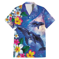 Hawaiian Lei Day Plumeria Humpback Whales Family Matching Mermaid Dress and Hawaiian Shirt Polynesian Art Vibrant Starry Nebula Style LT03 Dad's Shirt - Short Sleeve Art - Polynesian Pride