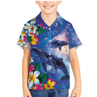 Hawaiian Lei Day Plumeria Humpback Whales Family Matching Mermaid Dress and Hawaiian Shirt Polynesian Art Vibrant Starry Nebula Style LT03 Son's Shirt Art - Polynesian Pride