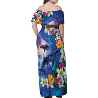 Hawaiian Lei Day Plumeria Humpback Whales Family Matching Off Shoulder Maxi Dress and Hawaiian Shirt Polynesian Art Vibrant Starry Nebula Style LT03 - Polynesian Pride