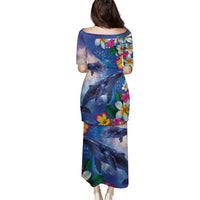 Hawaiian Lei Day Plumeria Humpback Whales Family Matching Puletasi and Hawaiian Shirt Polynesian Art Vibrant Starry Nebula Style LT03 - Polynesian Pride
