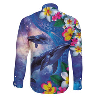 Hawaiian Lei Day Plumeria Humpback Whales Family Matching Tank Maxi Dress and Hawaiian Shirt Polynesian Art Vibrant Starry Nebula Style LT03 - Polynesian Pride