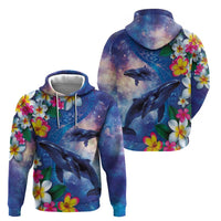 Hawaiian Lei Day Plumeria Humpback Whales Hoodie Polynesian Art Vibrant Starry Nebula Style LT03 - Polynesian Pride