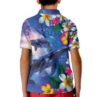 Hawaiian Lei Day Plumeria Humpback Whales Kid Polo Shirt Polynesian Art Vibrant Starry Nebula Style LT03 - Polynesian Pride