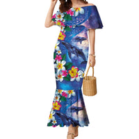 Hawaiian Lei Day Plumeria Humpback Whales Mermaid Dress Polynesian Art Vibrant Starry Nebula Style LT03 Women Art - Polynesian Pride