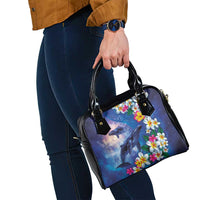 Hawaiian Lei Day Plumeria Humpback Whales Shoulder Handbag Polynesian Art Vibrant Starry Nebula Style