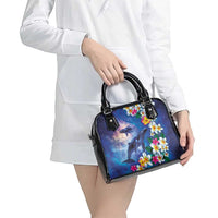 Hawaiian Lei Day Plumeria Humpback Whales Shoulder Handbag Polynesian Art Vibrant Starry Nebula Style