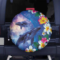 Hawaiian Lei Day Plumeria Humpback Whales Spare Tire Cover Polynesian Art Vibrant Starry Nebula Style LT03 No hole Art - Polynesian Pride