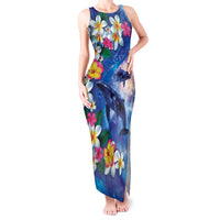 Hawaiian Lei Day Plumeria Humpback Whales Tank Maxi Dress Polynesian Art Vibrant Starry Nebula Style LT03 Women Art - Polynesian Pride