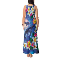 Hawaiian Lei Day Plumeria Humpback Whales Tank Maxi Dress Polynesian Art Vibrant Starry Nebula Style LT03 - Polynesian Pride