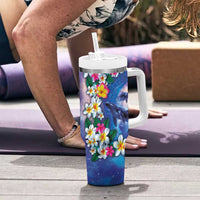 Hawaiian Lei Day Plumeria Humpback Whales Tumbler With Handle Polynesian Art Vibrant Starry Nebula Style LT03 - Polynesian Pride