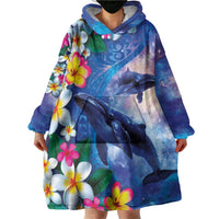 Hawaiian Lei Day Plumeria Humpback Whales Wearable Blanket Hoodie Polynesian Art Vibrant Starry Nebula Style LT03 - Polynesian Pride