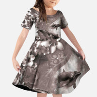 Hawaiian Lei Day Plumeria Humpback Whales Family Matching Puletasi and Hawaiian Shirt Polynesian Art Vibrant Starry Nebula Grayscale Style LT03 Daughter's Dress Art - Polynesian Pride