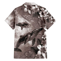 Hawaiian Lei Day Plumeria Humpback Whales Family Matching Short Sleeve Bodycon Dress and Hawaiian Shirt Polynesian Art Vibrant Starry Nebula Grayscale Style LT03 - Polynesian Pride