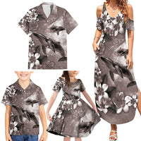 Hawaiian Lei Day Plumeria Humpback Whales Family Matching Summer Maxi Dress and Hawaiian Shirt Polynesian Art Vibrant Starry Nebula Grayscale Style LT03 - Polynesian Pride
