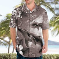 Hawaiian Lei Day Plumeria Humpback Whales Hawaiian Shirt Polynesian Art Vibrant Starry Nebula Grayscale Style LT03 - Polynesian Pride